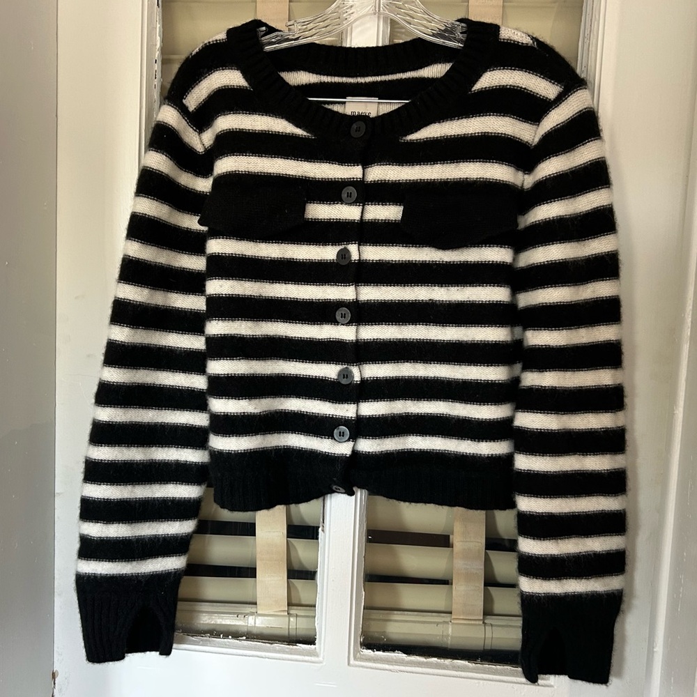 Maeve 100% cashmere cropped striped cardigan